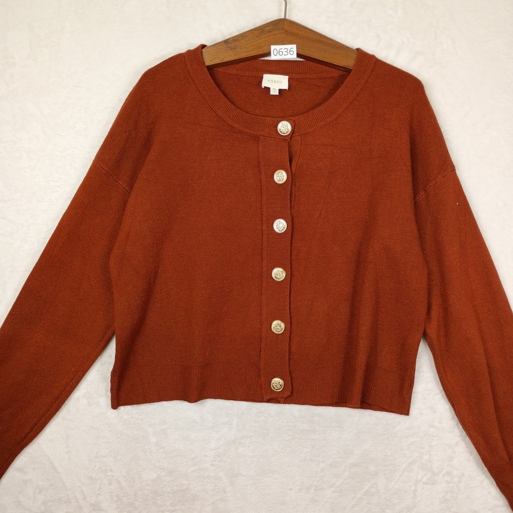 Cyrus Cardigan Sweater Womens XL Orange Gold Crest Button Knit Gorpcore Boho 70s